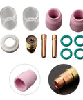 12 Piece TIG Welding Torch Kit For Stubby Gas Lens No 10 With Heat Resistant Glass Cup Fits WP 17 18 26 set components