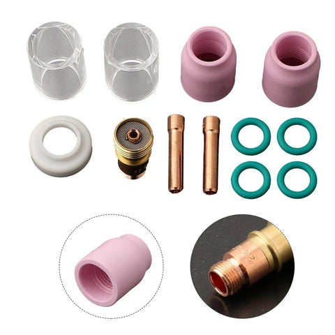 12 Piece TIG Welding Torch Kit For Stubby Gas Lens No 10 With Heat Resistant Glass Cup Fits WP 17 18 26 set components