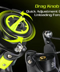 Close-up of a drag knob on lightweight spinning reel with ultra smooth action for saltwater and freshwater.