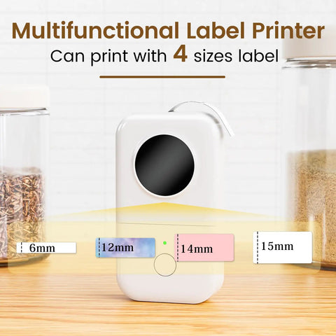Bluetooth Mini Label Maker D30 Portable Thermal Printer With Rechargeable Battery 2026 upgrade, showing label size options