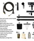 Professional Grade Wet Dry Upholstery Shampoo Vacuum Featuring Remote Control Handle And Six Gallon Tank For Autos Carpets And Furniture Bad Ass Dirt Hog Rig hose, nozzles, filters, and shampoo solution accessories.