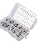Durable 70Pcs Single Ear Hose Clamp Kit Made From Premium 304 Stainless Steel For Secure Plumbing and Automotive Repairs That Are Built To Last And Handle Any Job With Ease. plastic case of 70 stainless steel single ear hose clamps, assorted sizes