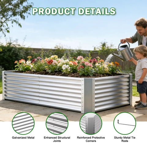 Tall Galvanized Raised Garden Bed Kit For Outdoor Patio 6x3x2ft Deep Root Planter Boxes No Bend Elevated Metal Garden Beds For Vegetables Flowers And Herbs 1 Pack Silver