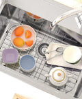 Stainless Steel Sink Grid Protector For Kitchen Sink 26 Inch By 14 Inch Center Drain Hole 5.1 Inch Durable Bottom Rack With Dishes