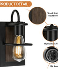 Modern Farmhouse Wall Light Fixture Wall Sconce In Wood And Matte Black Finish For Bathrooms With Open Rustic Design Up Down Mounting E26 Base