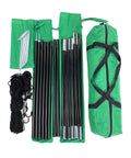 Components of SUV Sport Multi Use Outdoor Shade Shelter Tent Camping Awning With Three Poles Two Legs And Carry Bag Ideal For Tailgates Beach Trips And Backcountry Expeditions Jolly Green laid out.