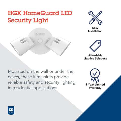 HomeGuard Two Light LED Outdoor Flood Light Kit Wall Or Ceiling Mount 4000K Cool White Round Heads White Finish