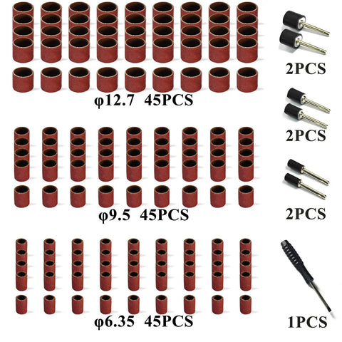 Heavy Duty 142 Piece Sanding Drum Kit 320 Grit Abrasive Sleeves Three Point One Seven Mm Shafts For Drill Dremel Rotary Tools set of abrasive sleeves in various sizes