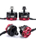 RS2205 2300KV Brushless FPV Motor CW CCW For 3S To 4S LiPo Drones with cooling fins and stainless steel shaft, front and side view