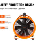 Front view of VEVOR Air Mover Blower Fan 10 Inch, 1893CFM 380W with safety features, orange color, showing safety protection design.