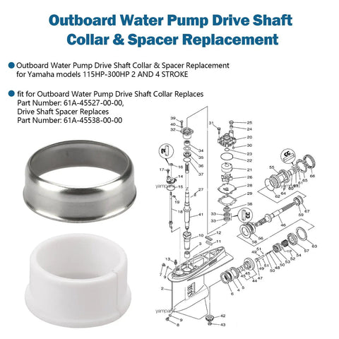 Outboard Water Pump Drive Shaft Collar And Spacer Replacement Kit 61A-45527-00-00 61A-45538-00-00 parts diagram