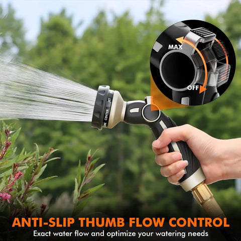 Built Tough Heavy Duty Metal Hose Nozzle With 9 Spray Patterns High Pressure Sprayer Thumb Flow Control And On Off Valve Ideal For Lawn Watering