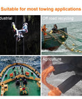 Various applications of 38,000 Lbs Synthetic Fiber Soft Shackle For Vehicle Recovery And Off Road Towing shown in different settings