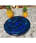 Ocean Resin And Wood Fifteen Inch Lazy Susan With Handcrafted Wave Pattern For Kitchens And Dining Tables Smooth 360 Degree Rotation