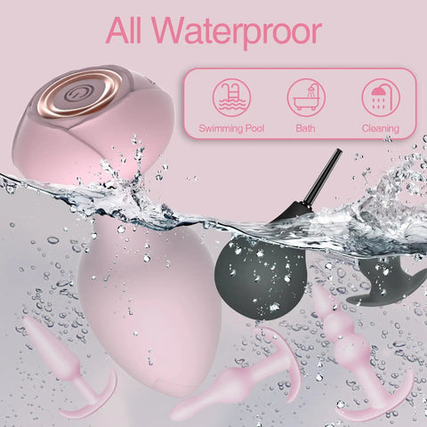 Six Pack Silicone Anal Plug Training Kit with Remote Control Vibrating Butt Plugs, pink waterproof design under water