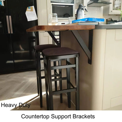 Beefy Heavy Duty Countertop Shelf Brackets Set Of 2 12x9 Inch Solid Metal Triangle Supports under a kitchen counter.