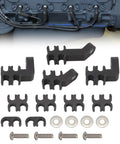 Components of Spark Plug Wire Loom Set For SBC Small Block Chevy Pre 1986 Perimeter Bolt Valve Covers displayed separately