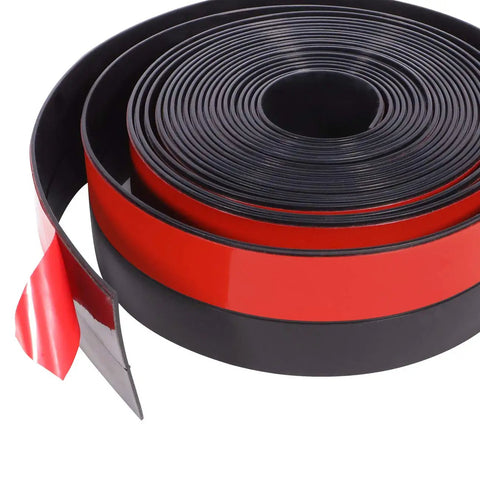 Wide Silicone Weather Stripping Seal For Barn And Garage Doors, 3 Inch Wide, 20 Feet Long, black roll with red adhesive.