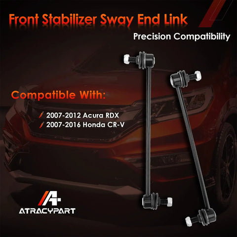 Front Sway Bar Links Set For 2007 2016 CR V And 2007 2012 RDX Replacement OEM Style For A Smoother Ride And Tight Cornering Eliminates Clunk Reduces Body Roll Heavy Duty Performance 2 Piece Pair, black steel