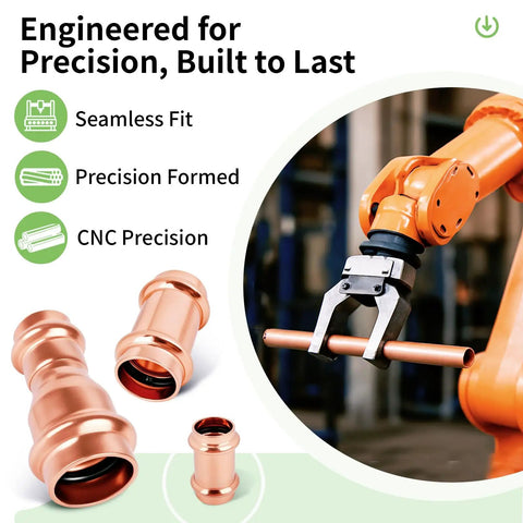 10 Pack Three Quarters Inch Copper Press Coupling With Stop Easy Install ProPress Fitting Seven Eighths Inch OD Heavy Duty Copper Coupler For Type M L K Pipes Water Supply HVAC Compatible With Hydraulic Press Tools on robot arm