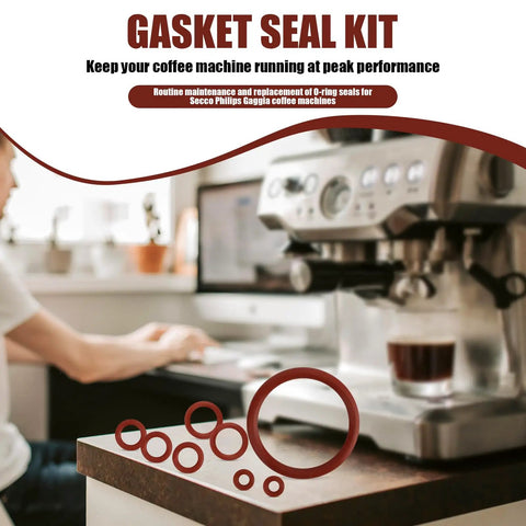 8 Pieces Silicone O Ring Seals Maintenance Kit For Fully Automatic Espresso Machines with coffee maker in background