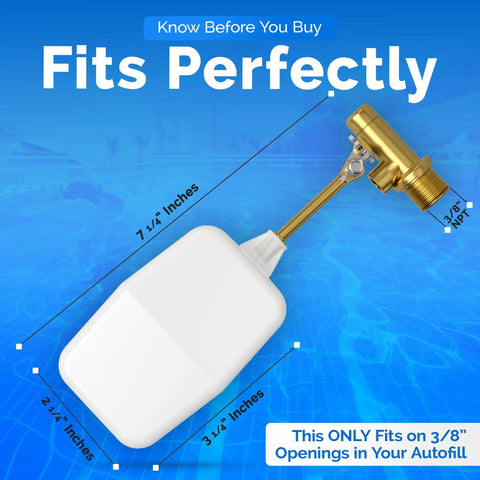 Three Eighths Inch Water Float Valve With Brass Body, Heavy Duty 125 PSI Water Level Controller, Easy Wingnut Adjustment, Adjustable Flow At 2.25 GPM, Ideal For In Ground Pools And Auto Fill Systems; brass valve with white float