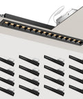 No Hassle 15W Linear Recessed Downlight With Sleek Black Trim showing mounted design and multi-pack set for versatile lighting options.