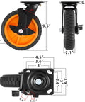 Eight Inch Heavy Duty Caster Wheels Set Of Four Featuring Never Flat Solid Rubber Tires With Knobby Treads dimensions and profile views.