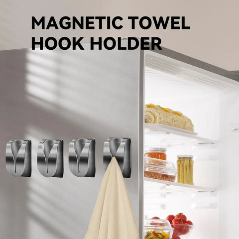 Magnetic Towel Hook Holder Set For Refrigerator And Kitchen Super Strong Magnets Keep Towels Secure Stainless Steel Dish Rag Hanger