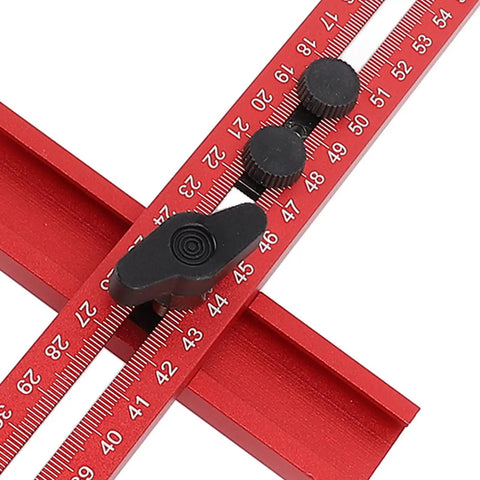 Aluminum Router Milling Bracket Jig For Precise Circular Hole Cutting And Measurement Alignment Cabinet Hardware Install Tool For Pro Woodworkers And DIYers Durable Alloy Craftsmanship Easy Setup, red scale close-up