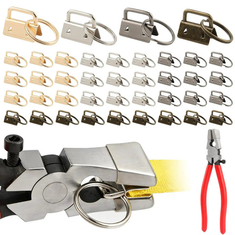 All In One Key Fob Hardware Kit With 40 Sets Of 1 Inch Fob Hardware And 8 Inch Pliers in four colors includes rings for DIY keychains