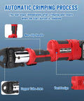 Professional 18V Cordless Pipe Crimping Tool With Four Interchangeable Jaws And A Smooth 180 Swivel Head showcasing non-slip handle and copper jaws.