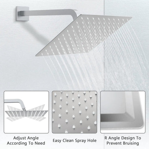 Brushed Nickel Shower System With 10 Inch Shower Head And Handheld, Includes Rough-In Valve And Trim Kit, Easy No Fuss Install