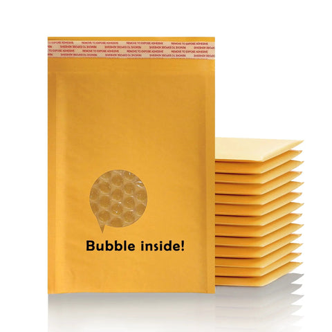 Kraft Bubble Mailers 8.5x12 Self Sealing Padding Envelopes 25 Pack Cushioned Shipping Bags displayed with bubble texture shown