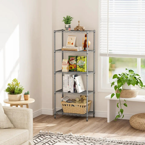 Heavy Duty Five Tier Wire Shelving Rack With Adjustable Metal Storage Shelves For Pantry Garage Built Like A Tank Holds A Ton Zero Sweat Setup And Long Lasting Rust Resistance