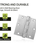 Heavy Duty Square Door Hinges 3.5 By 3.5 Inch Set Of Three Ball Bearing Rust Proof Stainless Steel Brushed Nickel Finish close up