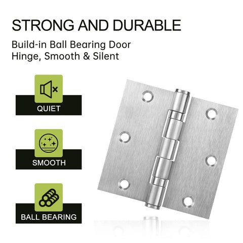 Heavy Duty Square Door Hinges 3.5 By 3.5 Inch Set Of Three Ball Bearing Rust Proof Stainless Steel Brushed Nickel Finish close up
