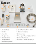 Components of Wall Mounted Tub Filler Faucet With Hand Shower in Brushed Nickel, including rough-in valve and tub spout.