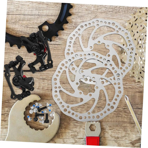 Complete Mechanical Disc Brake Set For Mountain Bikes Featuring Front And Rear 160 Mm Silver Aluminum Rotors with calipers and tools.
