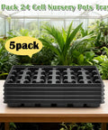 Heavy Duty Reusable Nursery Pot Tray Set Workhorse 5 Pack 24 Cell Seed Starter Trays For 2.8 Inch Pots BPA Free Durable Plastic