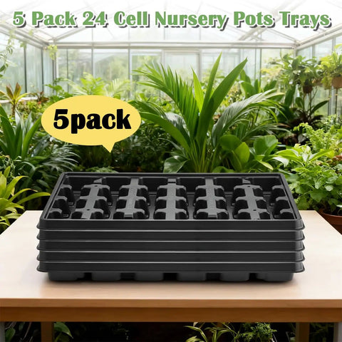 Heavy Duty Reusable Nursery Pot Tray Set Workhorse 5 Pack 24 Cell Seed Starter Trays For 2.8 Inch Pots BPA Free Durable Plastic