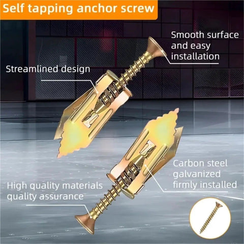 Self Drilling Drywall Anchor Kit With Heavy Steel Anchors And Screws 30 Or 50 Pack Quick Install For Drywall Mounts visible in gold