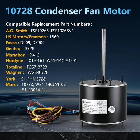 Heavy Duty Condenser Fan Motor Quarter Horsepower 1075 RPM 208 To 230 Volt One Point Eight Amp 48Y Frame HVAC Outdoor Cooling Unit
