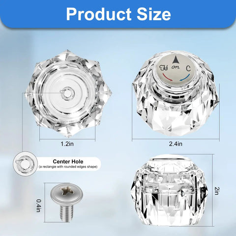 Dimensions of Two Piece RP2389 Faucet Knob Replacement for Single Knob Bathroom Sink Faucets Clear Acrylic Handle Kit