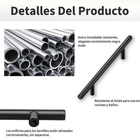 10 Pack Matte Black Cabinet Handles 7.8 Inch Pulls For Kitchen Cabinets And Drawers, 5 Inch Center Hole, Fingerprint Resistant Stainless Steel Hardware, Flat Modern Cabinet Pulls For Cupboard Wardrobe And Your Reno details with tubes.