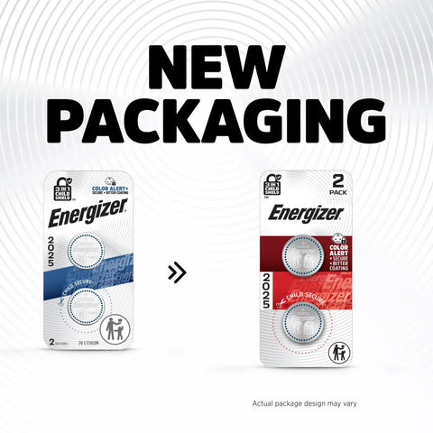 Top Shelf Heavy Duty 3V Lithium Coin Batteries 2 Pack With Kid Proof Housing And Smart Blue Dye Alert To Keep The Little Ones Secure While Powering Your Fobs And Gadgets All Day Long in new Energizer packaging.