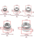 M3 M4 M5 M6 M8 Pack Of Knurled Self Clinching Nuts M3 M4 M5 M6 M8 Crafted From Solid 304 Stainless Steel with measurements