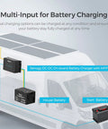 Road Warrior 50 Amp Dc To Dc MPPT Battery Charger 12 Volt Dual Input Smart System connected to RV house battery and starter battery.
