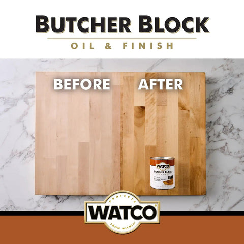 Before and after image of wooden butcher block showing application of Straight Up Food Safe Butcher Block Oil And Clear Wood Finish.