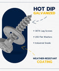 Heavy Duty Lag Screw Kit Quarter Inch By One And One Half Inch Lag Screws With One Hundred Flat Washers Hot Dip Galvanized